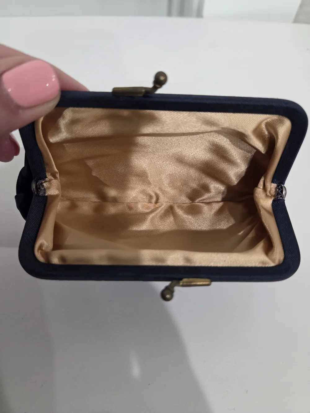 Vintage Satin Navy Kiss-Lock Coin Purse